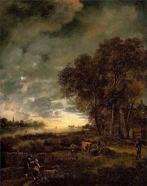 Aert van der Neer A Landscape with a River at Evening Spain oil painting art